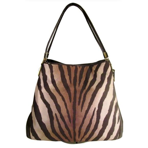 Coach 26636 Madison Brown Zebra Print Small Phoebe Canvas Shoulder bag - Picture 1 of 14